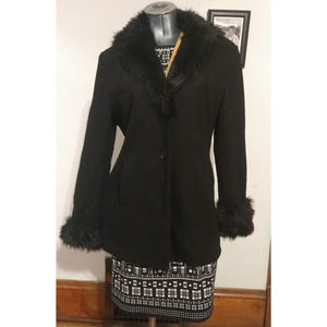 Black Coat with Faux Fur Trim | Like New